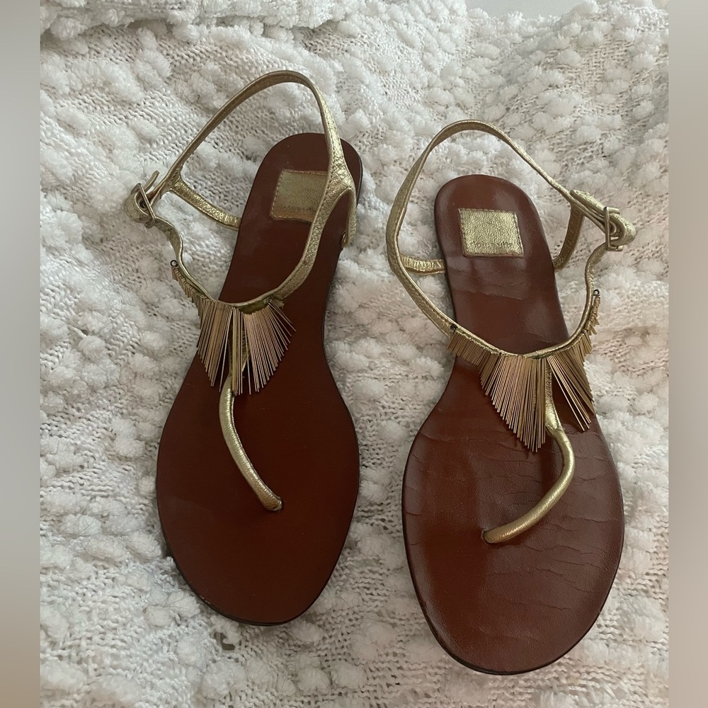 Dolce Vita genuine leather Flats Sandals T-StrapThong Brown Gold Italy 7.5